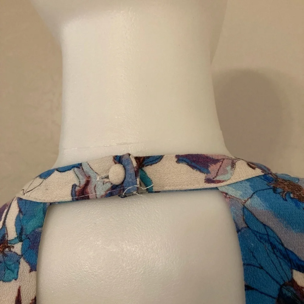 Free People Blue Tegan Deep V-Neckline Pleated Dress Size 4